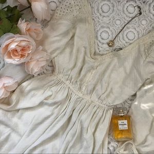 Long sleeve cream lace detail mini dress